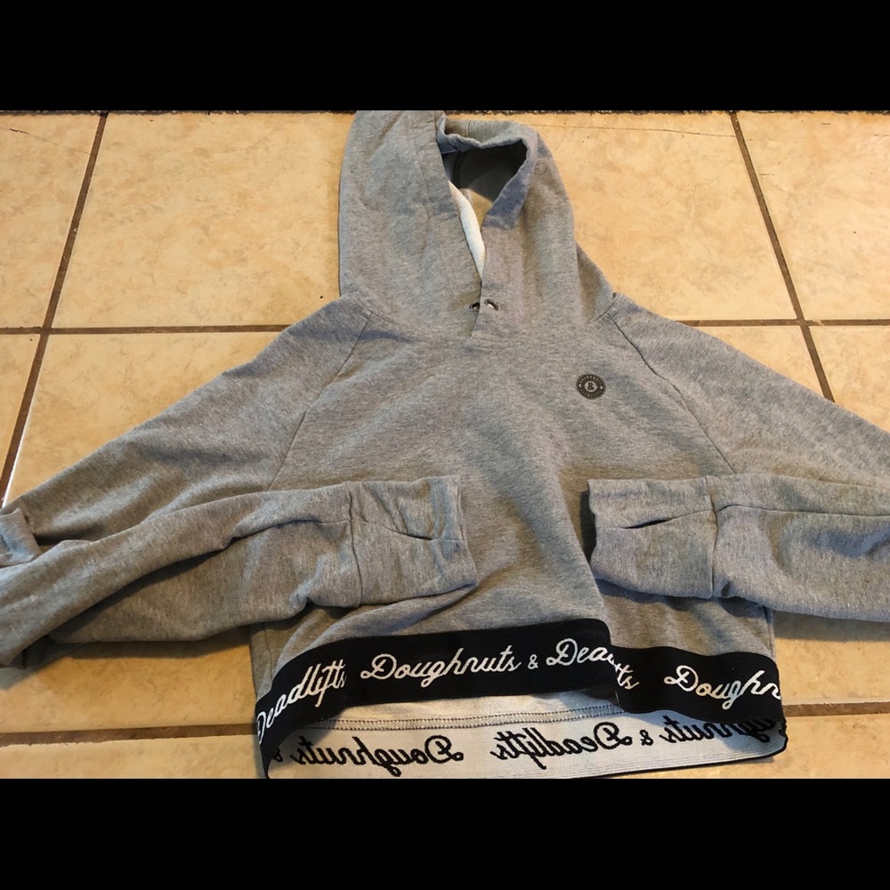 Gray Doughnuts & Deadlifts (DNDL) Cropped Hoodie